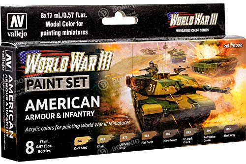 Vallejo Store VAL70220 Farb, US-amerikanische Panzerung und Infanterie, AV Model Color Set-WWIII American Armour&Infantry, Various