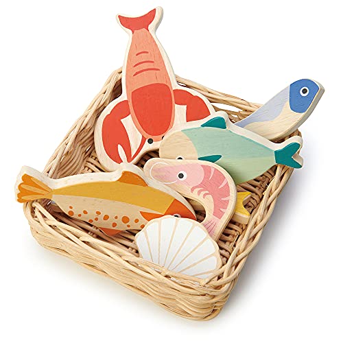 Tender Leaf Toys - Seafood Basket - Pretend Food Play Supermarket Shopping Game Accessories 3+