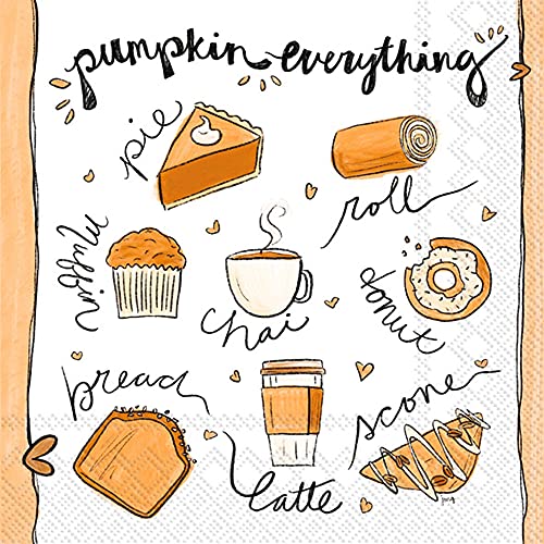 Boston International IHR 3-Ply Cocktail Beverage Paper Napkins, 5 x 5-Inches, Pumpkin Everything