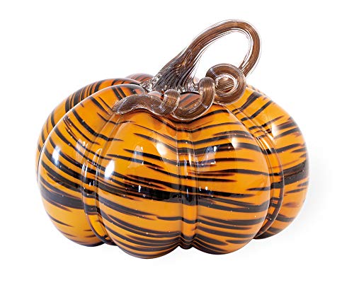 Boston International Decorative Handblown Glass Pumpkin Figurine, 9 x 7-Inches, Tiger Print,FEI19307