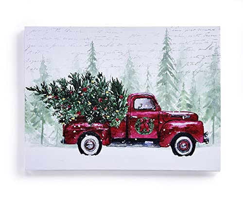 Giftcraft 682547 Christmas LED Canvas Print, Red Truck, 15.74 inch, Medium Density Fiberboard and Canvas