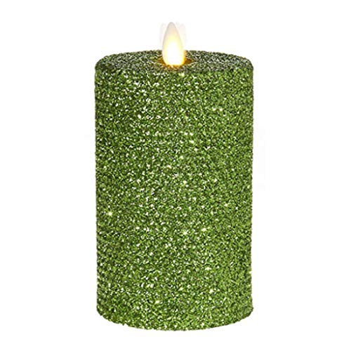 Raz Imports 6" Moving Flame Green Glittered Honeycomb Pillar Candle - Flameless Candle with Flickering Light - Fake Candle Made of Wax - Safe Candlelight, Christmas Decoration and Table Centerpiece