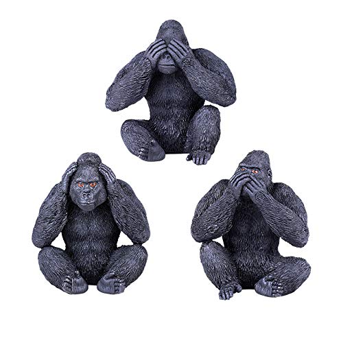 Pacific Trading Gorilla Statue Home Decor, See, Hear, Speak No Evil Tabletop Figurines, Decoration for Bookshelf, Set of 3, 2.5 Inches