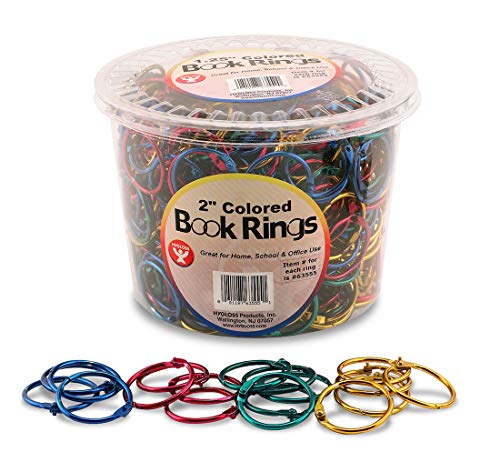 Hygloss Products Book Rings ‚Äì 2 Inch Assorted Colored Steel Binder Rings, 250 Pack in Counter Display Bucket