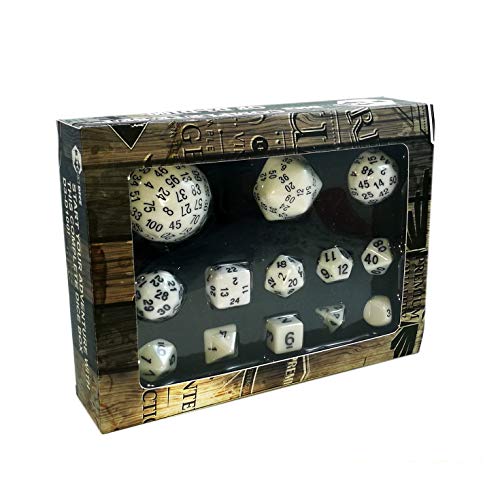 Bescon Dice Complete Polyhedral Dice Set 13pcs D3-D100, 100 Sides Dice Set Opaque White