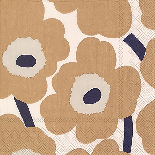 Boston International IHR Marimekko 3-Ply Cocktail Beverage Paper Napkins, 5 x 5-Inches, Unikko Cream Linen