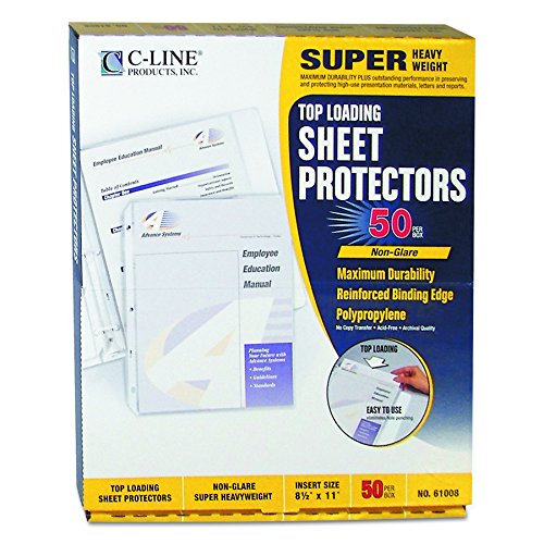 C-Line Top Loading Super Heavyweight Poly Sheet Protectors, Non-Glare, 11 x 8.5 Inches, 50 per Box (61008)