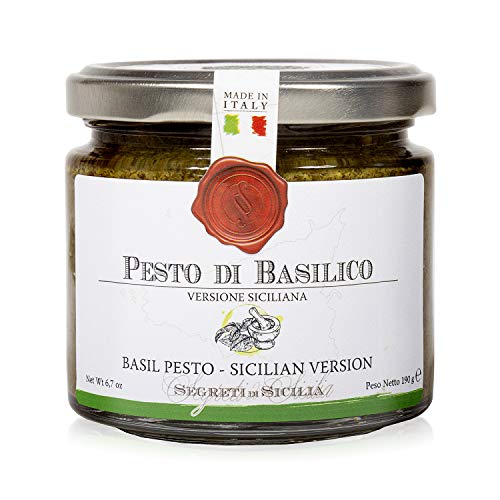The French Farm Frantoi Cutrera Classic Basil Pesto Sauce for Pasta and Bruschetta Topping, Creamy Italian Spread With Basil, Pistachio, Almonds, and EVOO, Product of Sicily, Italy Glass Jar, 6.7 oz (190g)