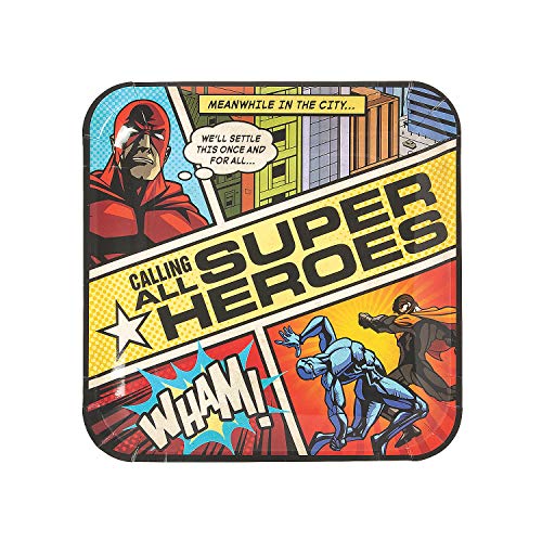 COMIC SUPERHERO DINNER PLATE - Party Supplies - 8 Pieces