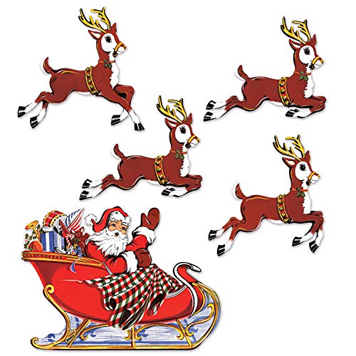 Beistle Santa and Sleigh Vintage Christmas Cutouts - 5 Pcs.