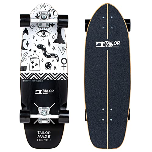 TailorShape Blue Beach Surf Skateboard | 29.5" Canadian Maple SurfSkate Surf Trainer, for Cruising and Carving (29.5" Blue Beach, Black)