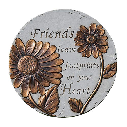 Roman Home & Garden Friends Leave Footprints Stone Polyresin Heart Flowers 12067