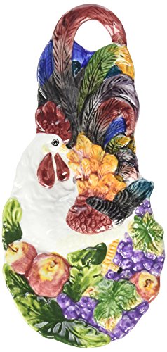 Artist Unknown Cg 310-07 Colorful Rooster Figurine with Spoon Rest Statue