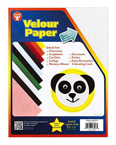Hygloss Products White Self Adhesive Velour Paper ‚Äì 8-1/2 x 11 Inches - 5 Pack