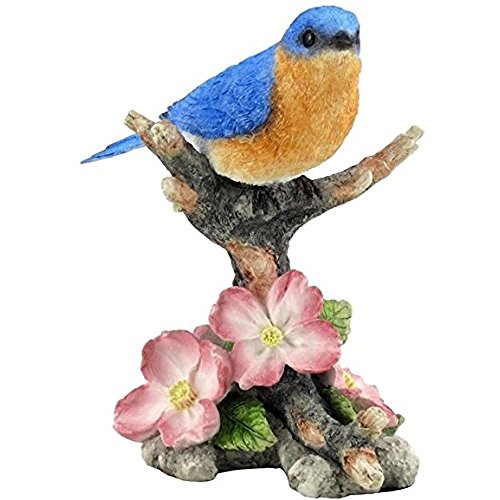Unicorn Studio US 4.88 Inch Bluebird on Branch with Flowers Decorative Figurine, Blue
