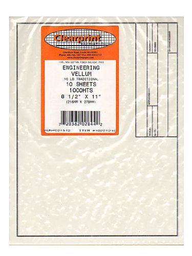 Chartpak Clearprint Vellum Sheets with Engineer Title Block, 8.5x11 Inches, 16 lb., 60 GSM, 1000H 100% Cotton, 10 Sheets/Pack, Translucent White (10221210)