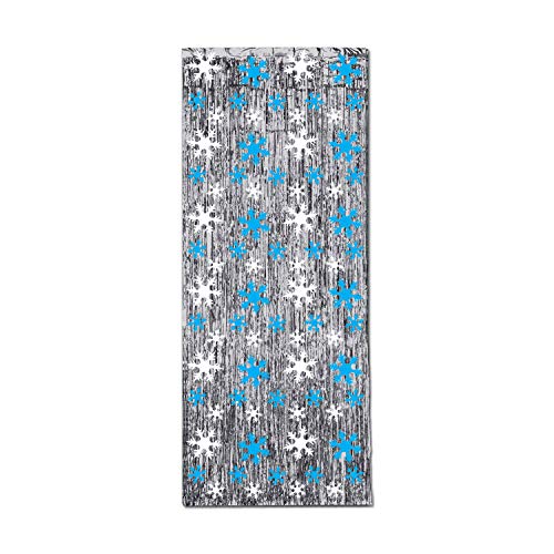 Beistle Snowflake 1-Ply FR Gleam 'N Curtain (silver w/prtd blue & white snowflakes) Party Accessory  (1 count) (1/Pkg)
