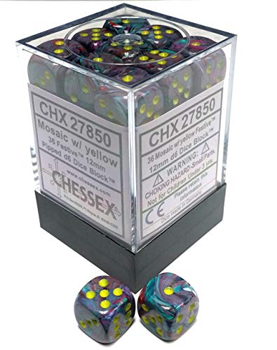 Chessex DND Dice Set D&D Dice-12mm Mosaic Yellow Plastic Polyhedral Dice Set-Dungeons and Dragons Dice Includes 36 Dice ‚Äö√Ñ√¨ D6