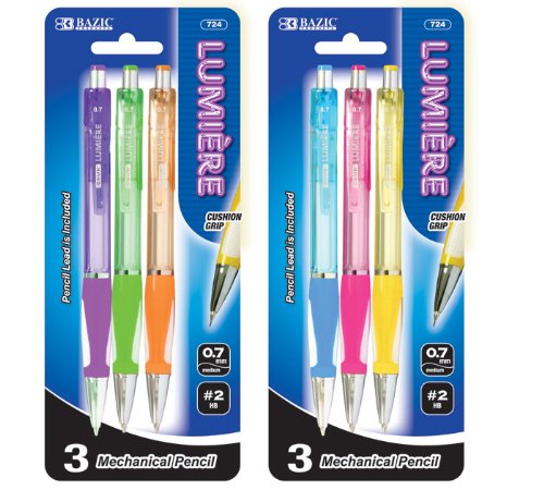 BAZIC Lumiere 0.7 mm Mechanical Pencil w/ Grip (3/Pack)