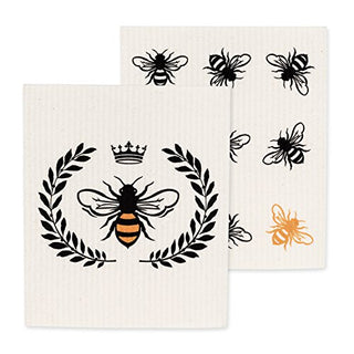 Abbott Collection  84-ASD-AB-11 S/2 Bee Dish Cloth-6.5x8 L, 6.5" x 8", White/Black/Yellow