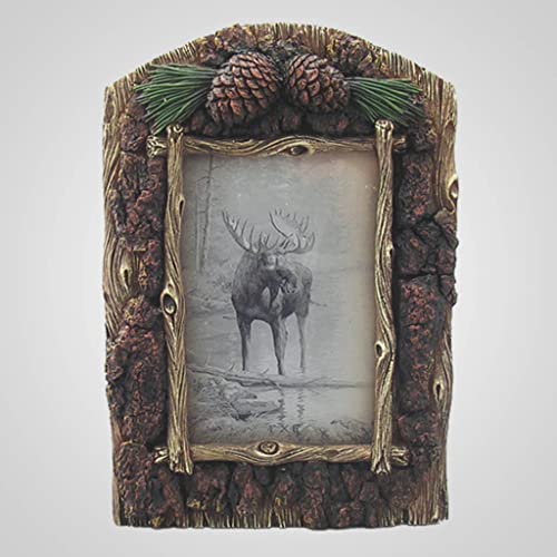 Lipco Poly Resin Pinecones and Bark Photo Picture Frame, 9.5-inch Height, Wall and Tabletop Decoration