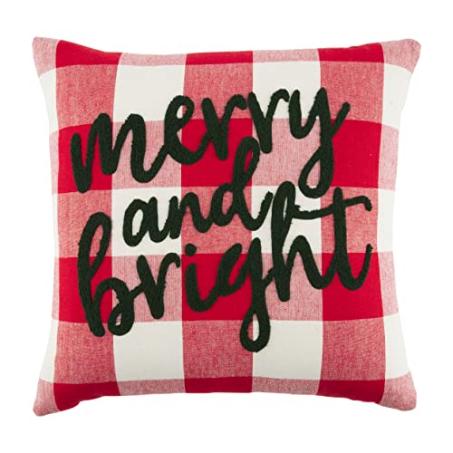 Mud Pie Christmas Check Pillow, 18" x 18", Merry 114 Count