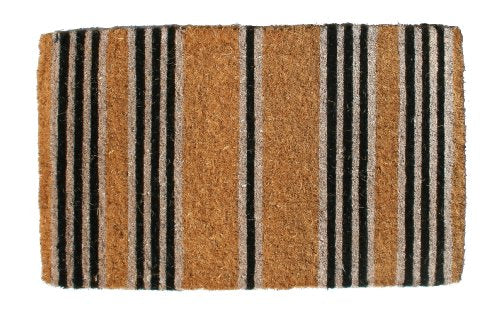 Imports Decor Printed Coir Doormat, Black Stripes, 18-Inch by 30-Inch