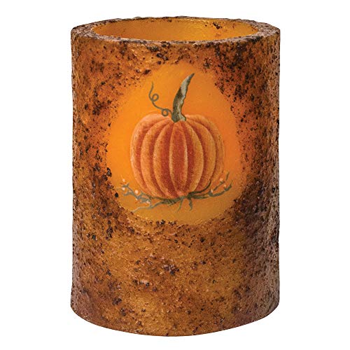 CWI Gifts Burnt Mustard Battery Operated Pumpkin Timer Pillar, 3" Wide x 4" Tall, Multi