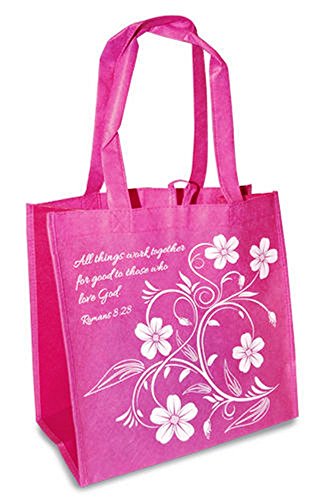 Work All Things Good Romans 8:28 Pink Reusable 12 x 12 Eco Friendly Tote Bag by Divinity Boutique