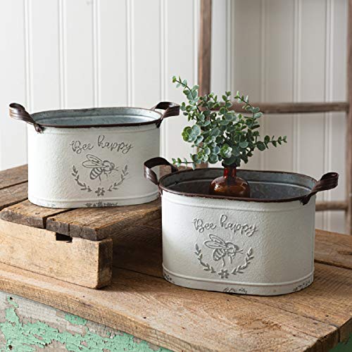 CTW Home Collection 770418 Bee Happy Oval Buckets, 15-inch Width, Set of 2, Metal