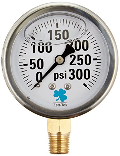 Zenport LPG300 Zen-Tek Glycerin Liquid Filled Pressure Gauge, 300 PSI