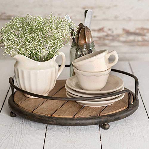 CTW Round Wood Plank Serving Tray-Weathered Farmhouse Chic (Accessories Not Included)