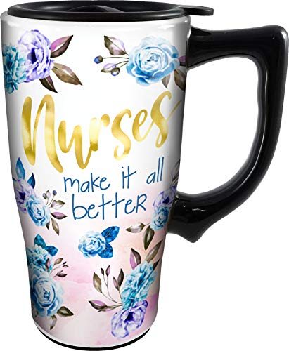 Spoontiques Nurses Make It Better Ceramic Travel Mug, 18 oz, Multicolored