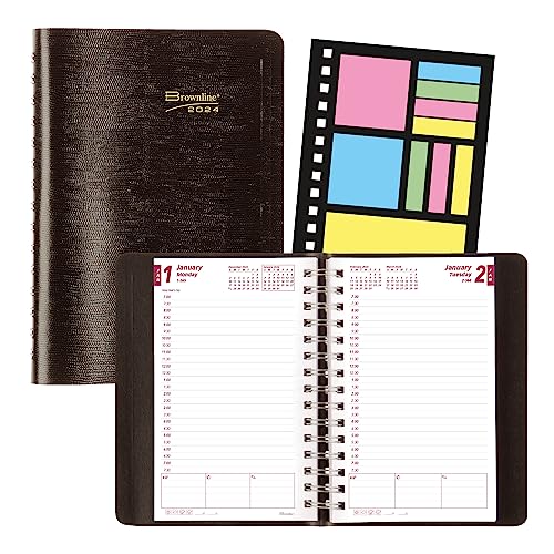 Rediform Brownline PlannerPlus Daily Planner 2023 with Twin Wire Binding, 8-inch Height, Black