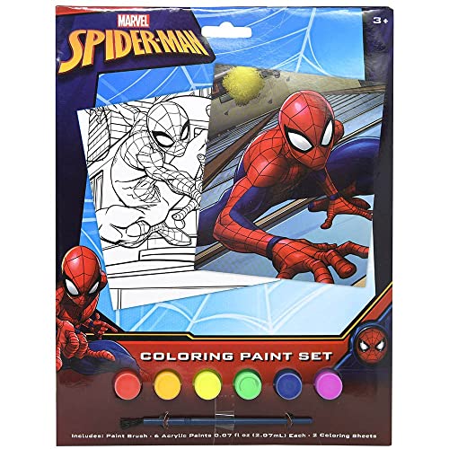 UPD Spiderman Kids Arts and Crafts Coloring Paint Set with 6 Colors, Paint Brush, and 2 Poster Sheets