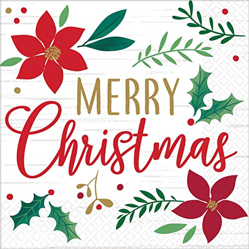 Amscan Merry Christmas Wishes Luncheon Napkins, 6" x 6", 16 Ct.