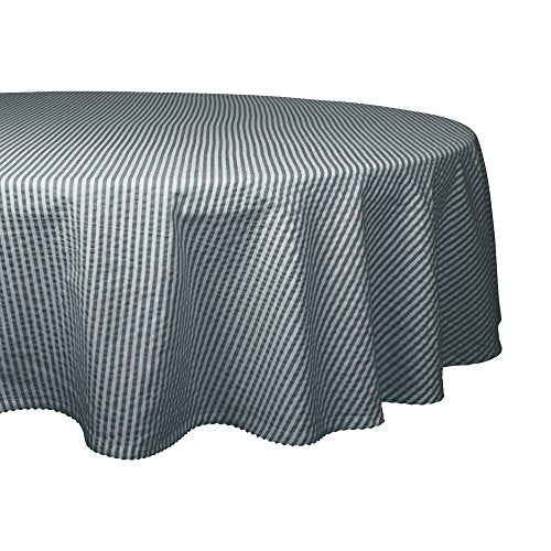 Sigma SLC DII Cotton Seersucker Striped Tablecloth for Weddings, Picnics, Summer Parties and Everyday Use, 70" Round, Mineral Gray and White