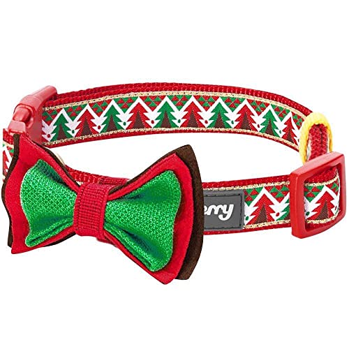 Blueberry Pet 4 Patterns Christmas Charm Breezy Trees Adjustable Dog Collar with Detachable Bow Tie, Small, Neck 12"-16"