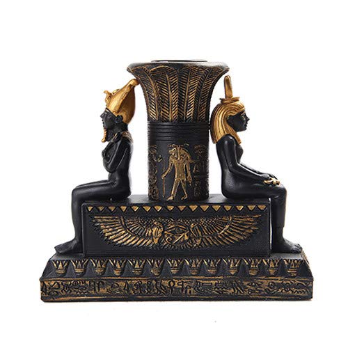 Pacific Trading PTC Egyptian Isis and Osiris Painted Candle Holder, Black and Gold Color