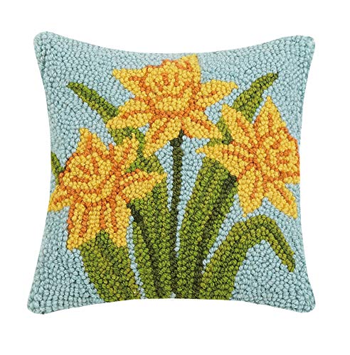 Peking Handicraft 30JES1593C10SQ Daffodil Hook Pillow, 10-inch Square, Wool and Cotton