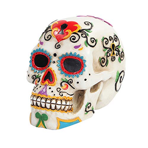 Pacific Trading Giftware PTC 5.5 Inch Multicolor Patterned Day of The Dead Skull Statue Figurine