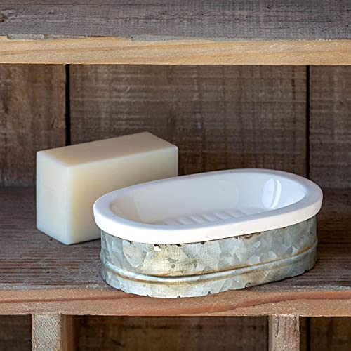 Park Hill Collection Vintage Farmhouse Style Tin and Porcelain Soap Dish