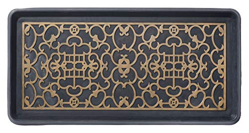 Larry Traverso Asian Screen Rubber Boot Tray, 32 x 16 inches, One-Piece Seamless Construction, Durable Vulcanized Rubber, Year Round Use Indoors or Outdoors, Black with Antique Bronze Finish