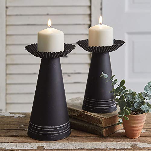 CTW Home Collection 370471 Corrugated Pillar Candle Holders, Set of 2, Black