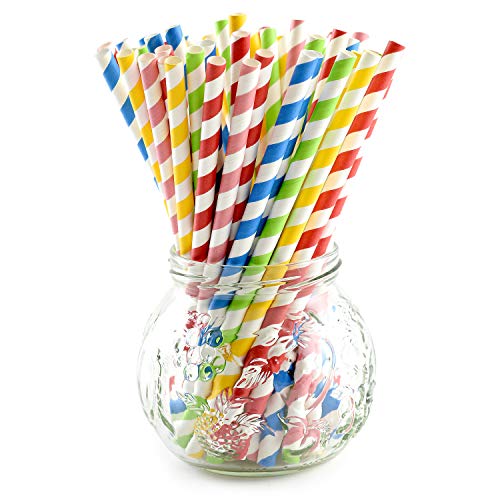 Norpro Paper Drinking Straws, Smoothie Size (100 Pack), 100% Biodegradable-Assorted Colors, Stripes