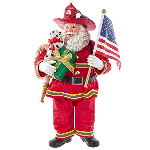 Kurt Adler Adler Fabrich‚àö¬© Fireman American Flag Santa, 10.5-Inches, Multi-Colored