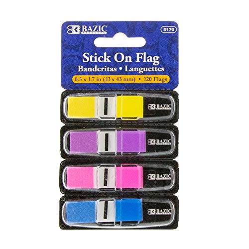 BAZIC 0.5" x 1.7" Neon Color Coding Flags w/Dispenser, PET Sticky Notes Memo Index Tabs Flags, Self-Stick Notes, Post Stickies Colorful Pads, Clean Removal (120 Tabs/Pack), 1-Pack