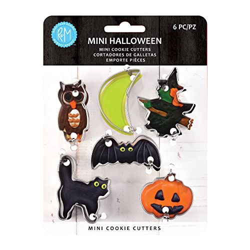 R&M International Mini Halloween Cookie Cutters, Bat, Pumpkin, Owl, Moon, Cat, Flying Witch, 6-Piece Set