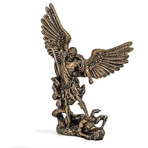 Cosmic Hill 8 Inch Saint Michael Archangel Slaying Demon Statue Religious Decor Figurine