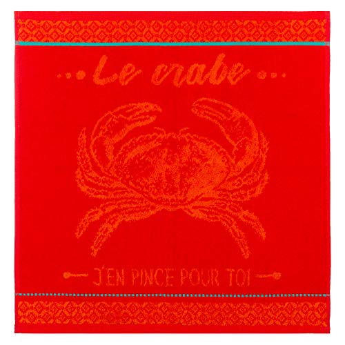 Coucke French Cotton Square Terry Towel, Red Crabe (Crab), 20-Inches by 20-Inches, Red